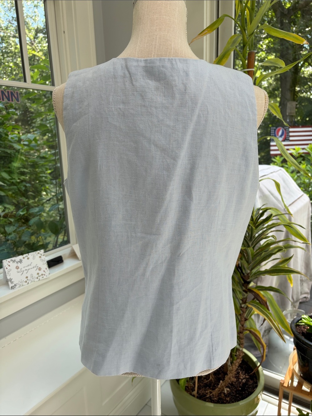 SilkLand 100% Linen Pale Blue Embroidered Camisole Vest - Picture 5 of 7